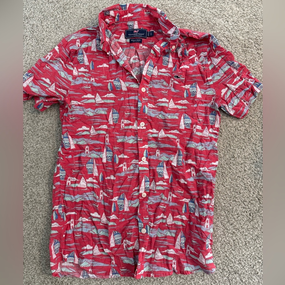 Vineyard Vines Red Sailboat Print Men's Shirt